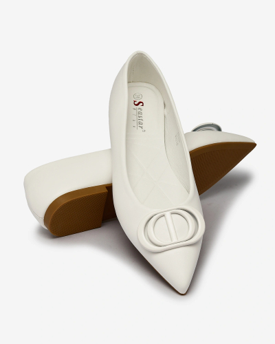Royalfashion Bele ženske balerinke s koničastim koncem in okrasom na nosu Manixy