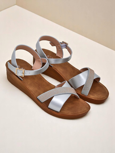Royalfashion Ženski sandali z wedge peto in okrasnimi kamenčki Allona