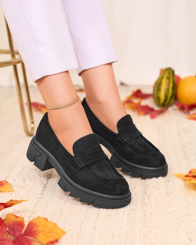 Royalfashion Črni ženski mokasini Lace Glide