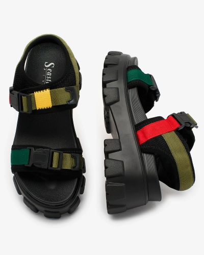 Royalfashion Zielono - czarne damskie sandały na masywnej podeszwie Rodeksi