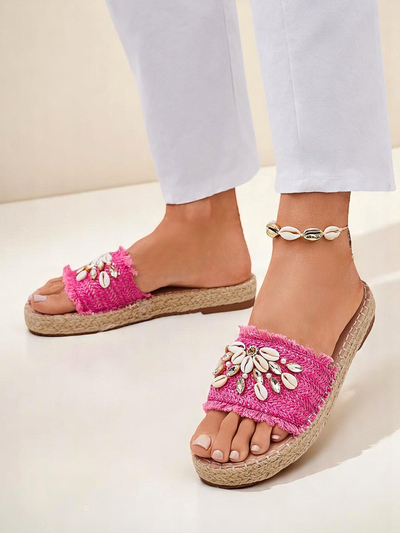 Ženski natikači Royalfashion Callista Fuksija na platformi s školjkami