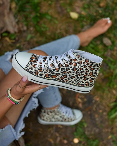 Royalfashion Bež Ženske visoke superge z modnim vzorcem Jungle Jive