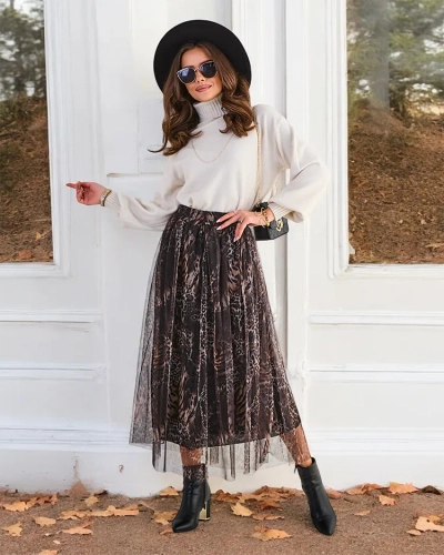 Royalfashion Ženskanski midi krilo s potiskanim vzorcem s tilom
