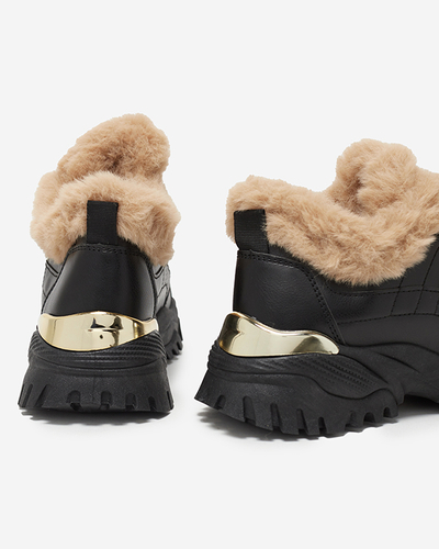 Royalfashion Sportowe czarne buty damskie z futerkiem Flixis
