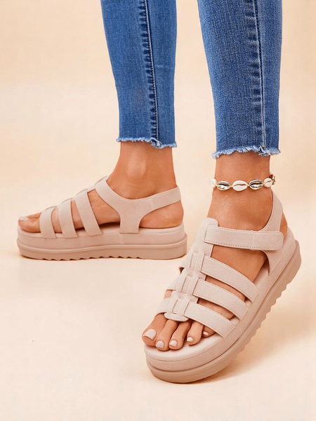 Sandali Royalfashion - Bež semiš Caligae na platformi - Idealni za poletje in pomlad