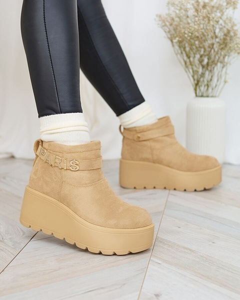 Royalfashion Bež ženski čevlji a'la snežni škornji z ornamentom Parisela