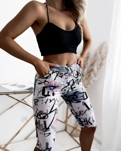 Royalfashion Ženske 3/4 kratke hlače z belim in modrim potiskom PLUS SIZE