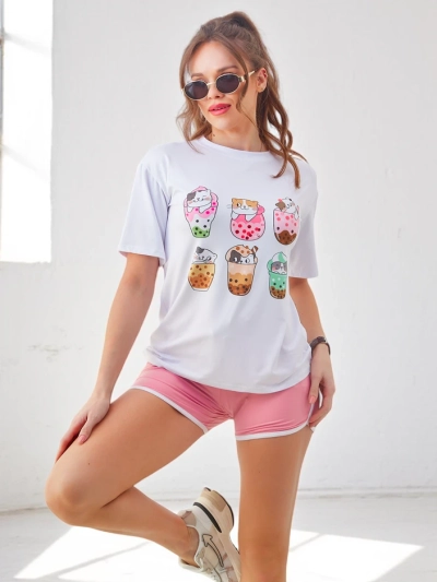 Royalfashion Ženski športni set s t-shirtom in kratkimi hlačami Kitty Cat