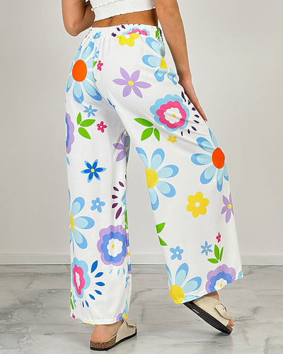Royalfashion Ženske široke hlače s cvetličnim vzorcem