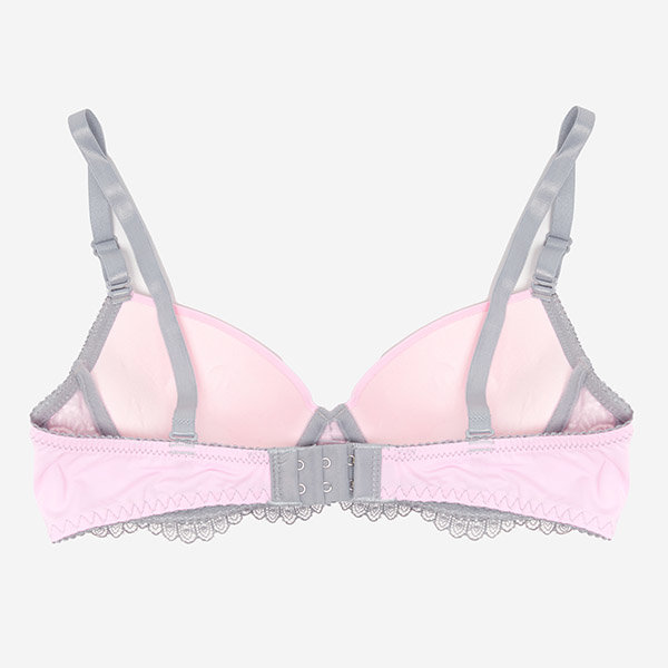 Royalfashion Szaro-różowy damski biustonosz z dodatkiem koronki