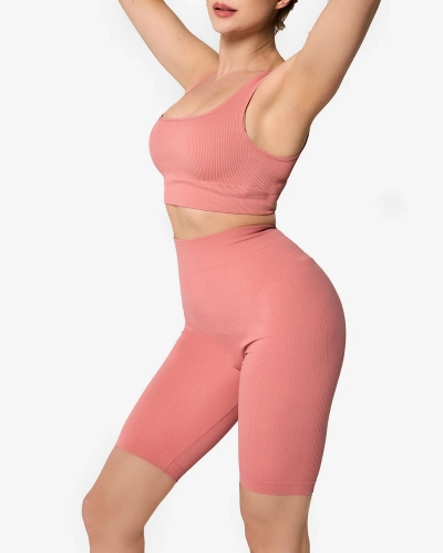Royalfashion Koralowy damski komplet sportowy w prążki PLUS SIZE
