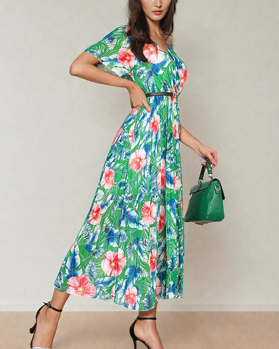 Royalfashion Ženska plisirana cvetlična midi obleka