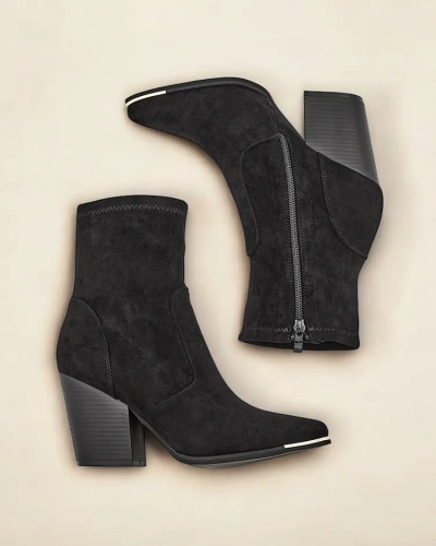 Royalfashion Ženske čizme od eko-suede na svestranoj peti Gris