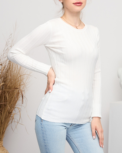 Royalfashion Biały damski sweter w prążki