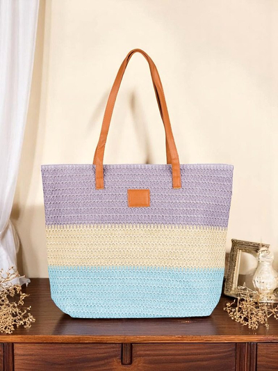 Royalfashion Velika ženska torba iz slame z izrazitimi črtami