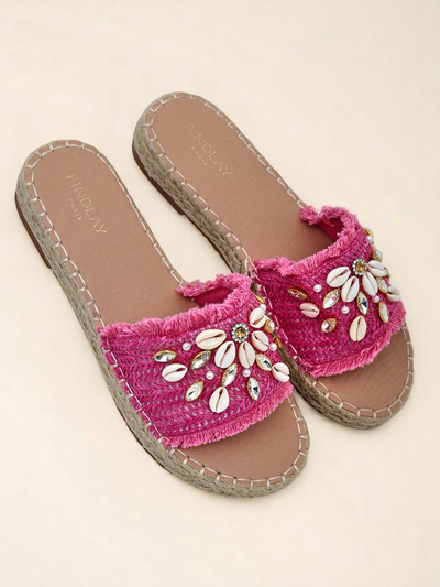 Ženski natikači Royalfashion Callista Fuksija na platformi s školjkami