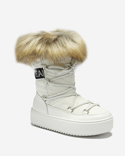 Royalfashion Białe dziecięce wsuwane buty a'la śniegowce z futerkiem Asika