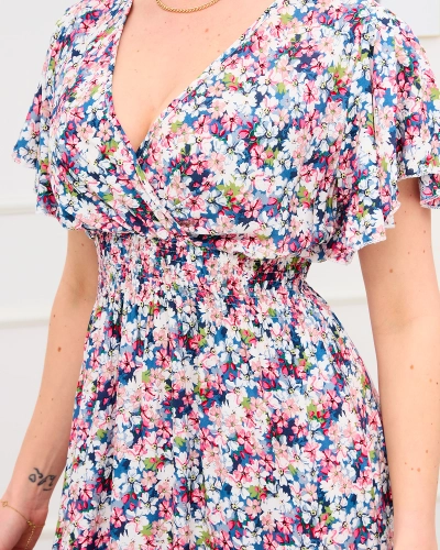 Royalfashion Niebiesko- różowa damska sukienka maxi w kwiaty