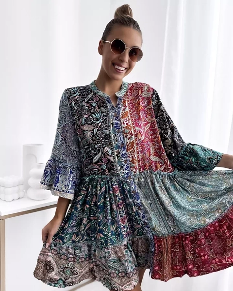 Royalfashion Wzorzysta kolorowa damska krótka sukienka