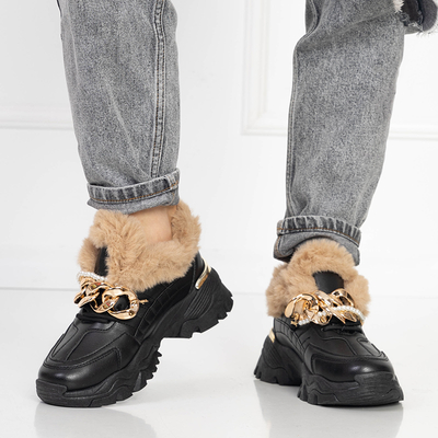 Royalfashion Sportowe czarne buty damskie z futerkiem Flixis