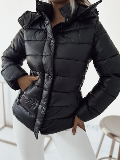 Royalfashion Črna ženska prešita jakna s kapuco