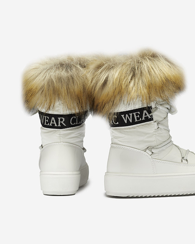 Royalfashion Białe dziecięce wsuwane buty a'la śniegowce z futerkiem Asika