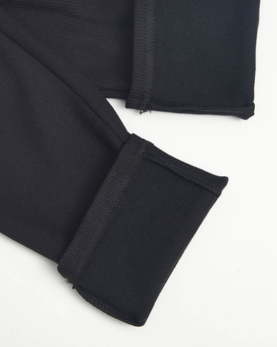 Royalfashion Ocieplane czarne damskie prążkowane legginsy