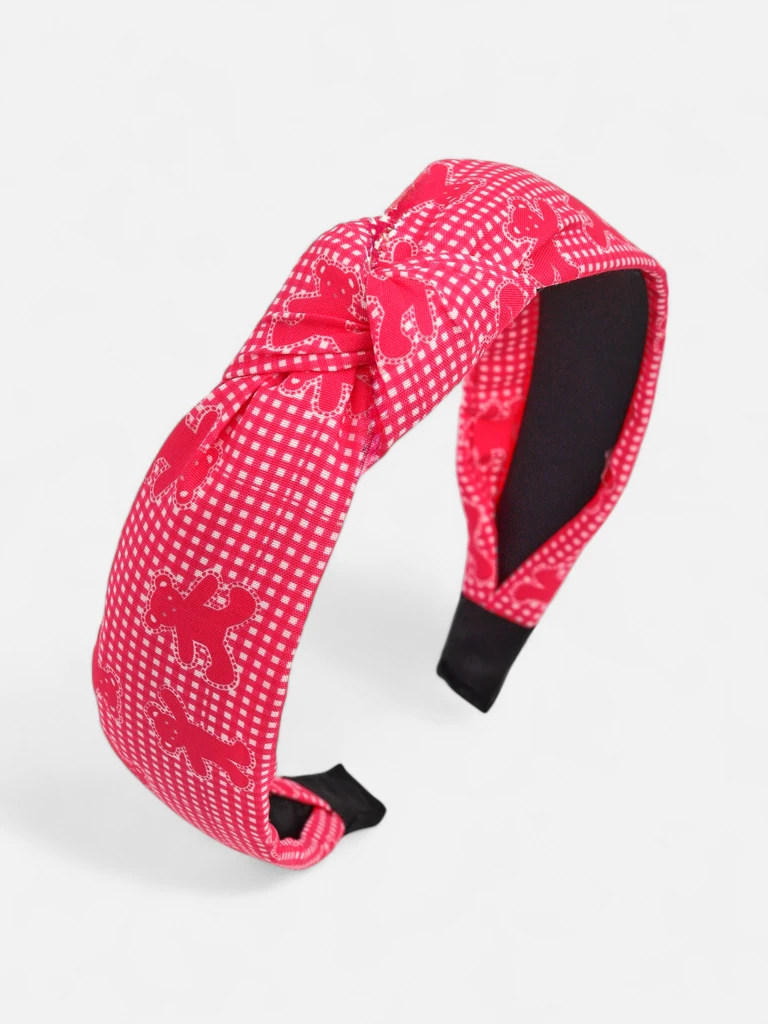 Royalfashion Lasni trak s pletenico v karirastem vzorcu in medvedki