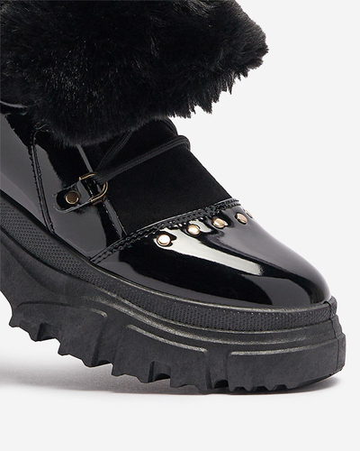 Royalfashion Czarne damskie sznurowane buty a'la śniegowce Fentes