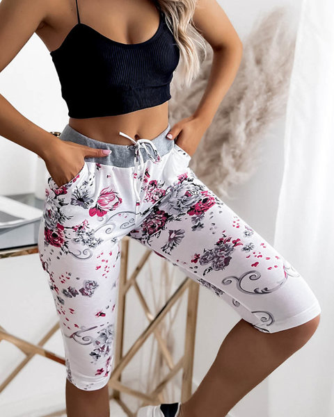 Royalfashion Spodenki damskie biało- różowe o długości 3/4 PLUS SIZE