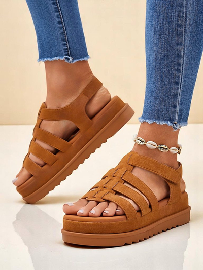 Ženski sandali Callista Camel na platformi Royalfashion eko usnje