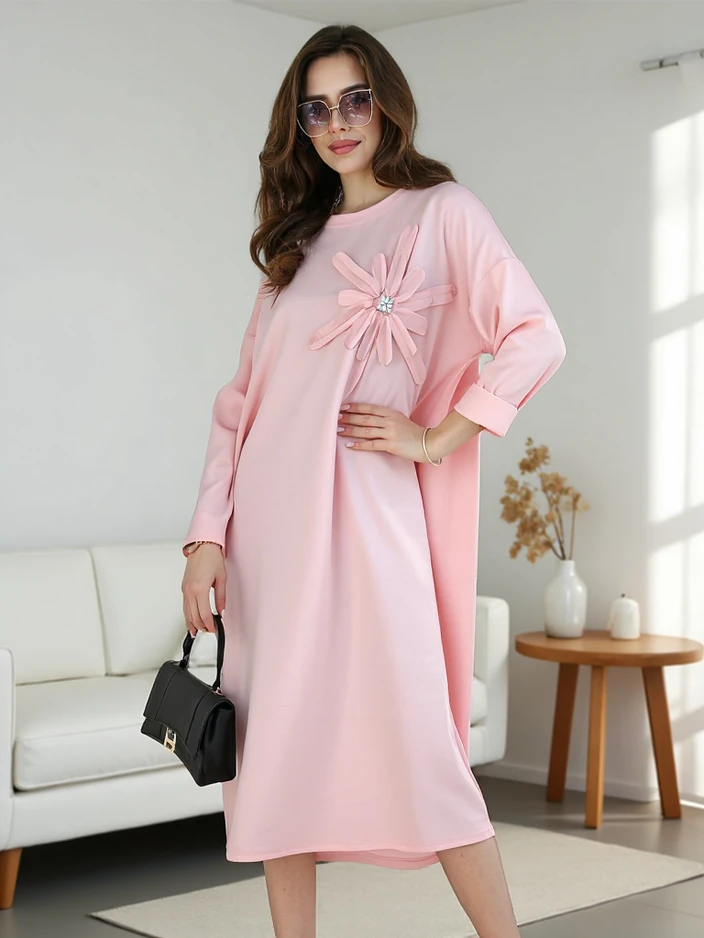 Royalfashion Ženski midi obleko tkanina oversized z rožo