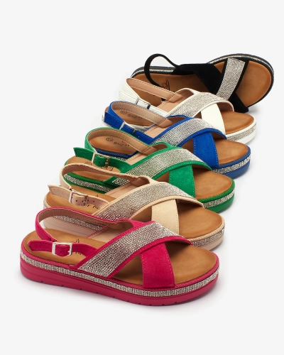 Royalfashion Zielone damskie eko-zamszowe sandały z cyrkoniami Trikysa