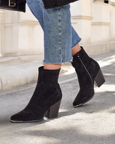 Royalfashion Ženske čizme od eko-suede na svestranoj peti Gris
