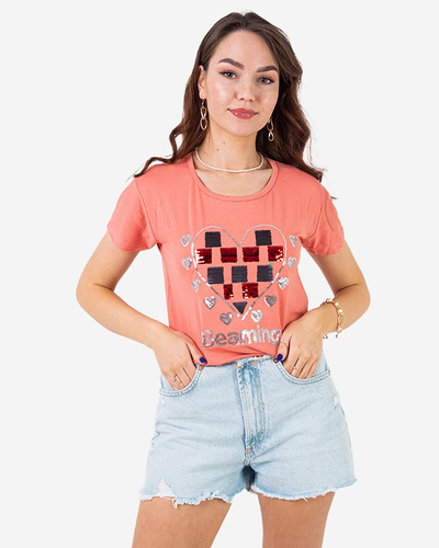 Royalfashion Koralowy damski t-shirt z printem