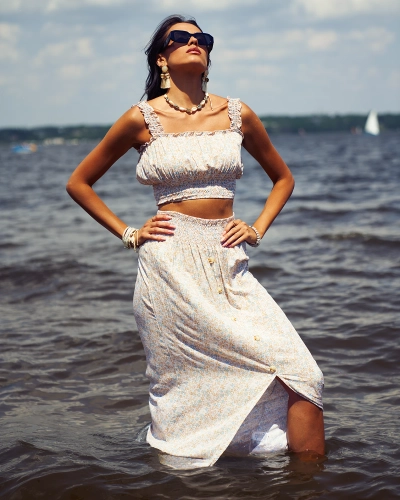 Royalfashion Kwiecisty damski komplet w kolorze żółtym