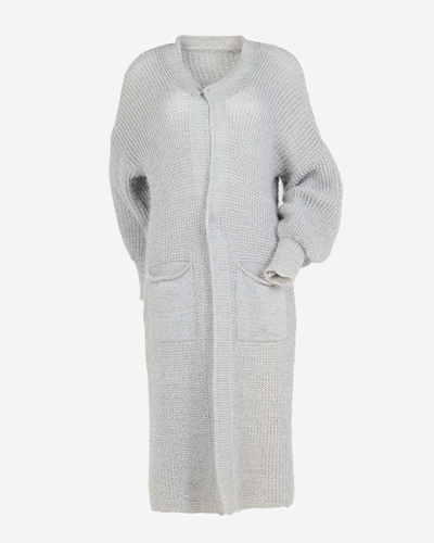 Royalfashion Damski jasnoszary miękki długi sweter narzutka