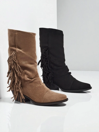 Kavbojke damskie na obcasie z frędzelkami Selva