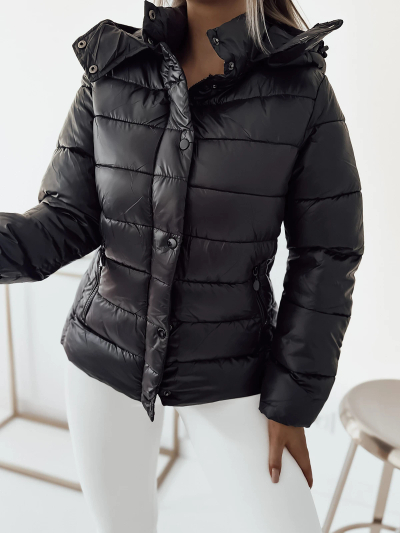 Royalfashion Črna ženska prešita jakna s kapuco