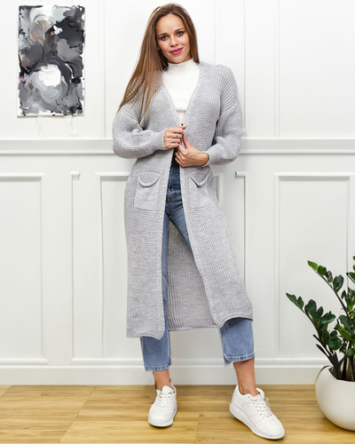 Royalfashion Siv ženski pulover s pregrinjalom
