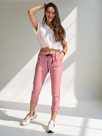 Royalfashion Ženske viskozne skinny hlače z vrvico v pasu