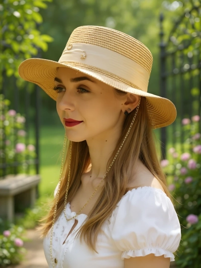 Royalfashion Ženski slamnat klobuk Grace z okrasnim trakom