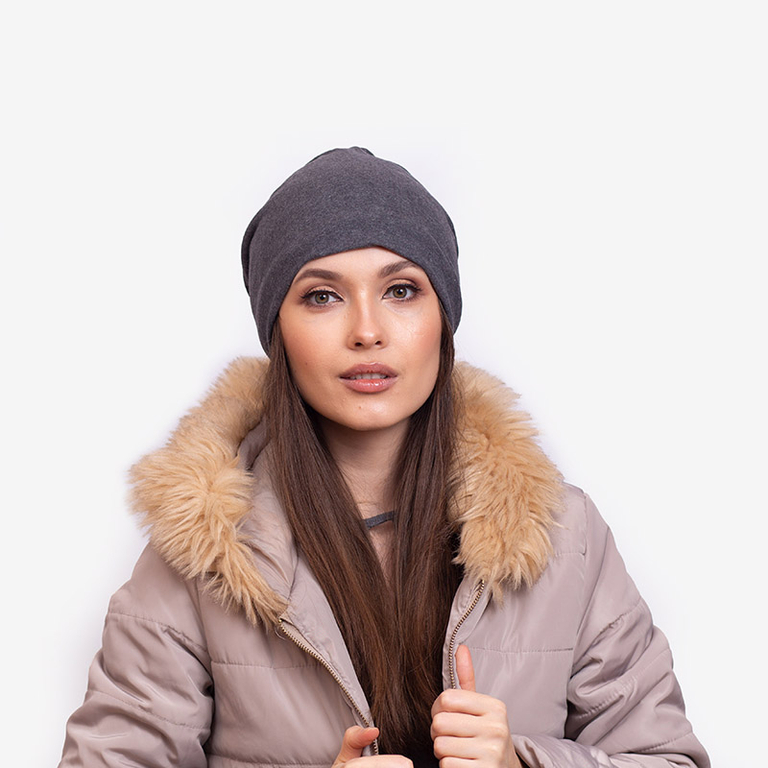 Ciemnoszra ocieplana damska czapka - Akcesoria