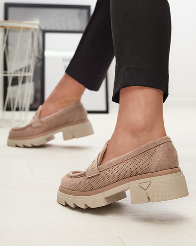 Royalfashion Jasnobrązowe damskie ażurowe mokasyny na masywnej podeszwie Ejina