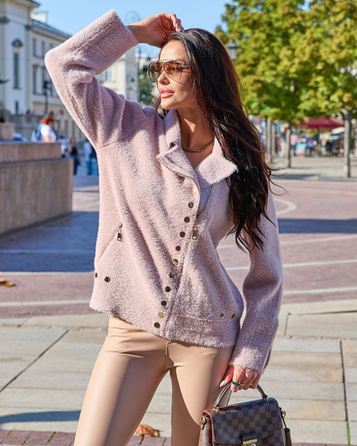 Royalfashion Rjav ženski pulover z žepi