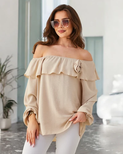 Royalfashion Ženska bluza v španskem slogu s čipkami in cvetom
