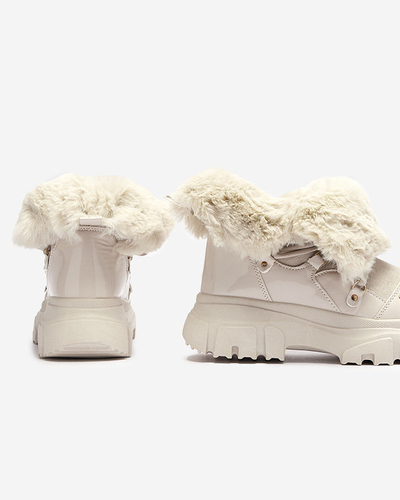 Royalfashion Beżowe damskie sznurowane buty a'la śniegowce Fentes