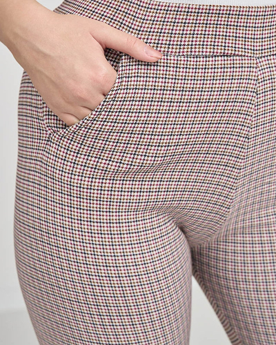 Royalfashion Bordowo- czarne ocieplane damskie tregginsy w kratkę