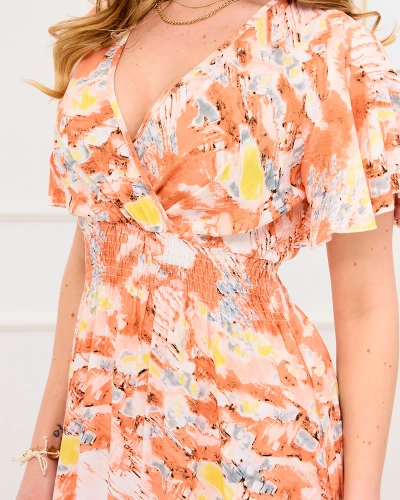 Royalfashion Pomarańczowa damska długa sukienka z modnym wzorem