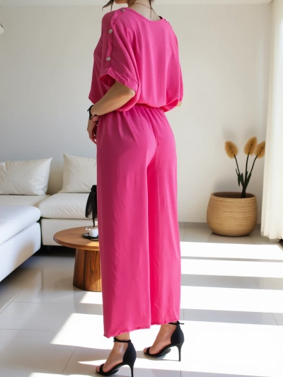 Royalfashion Ženski casual set s kratkimi rokavi in širokimi hlačami